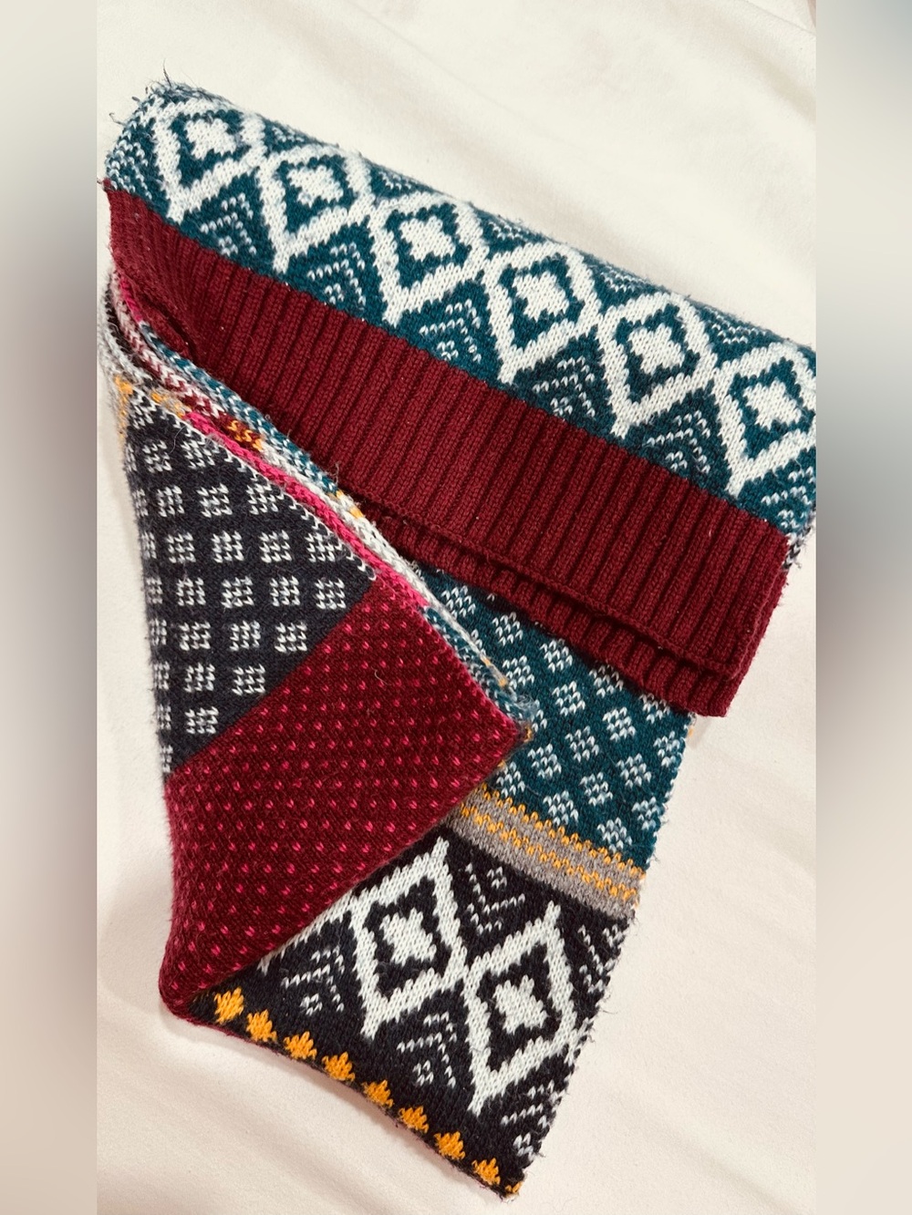 Hollister Y2K Boho Fair Isle Patchwork Knit Winter Scarf Multicolor
